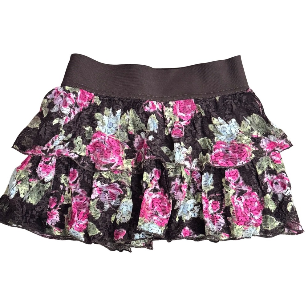 Justice Girls Skirt Skort 6 Ruffle Floral Lace Leopard Dance Play Gym Set of 2 - Picture 4 of 8